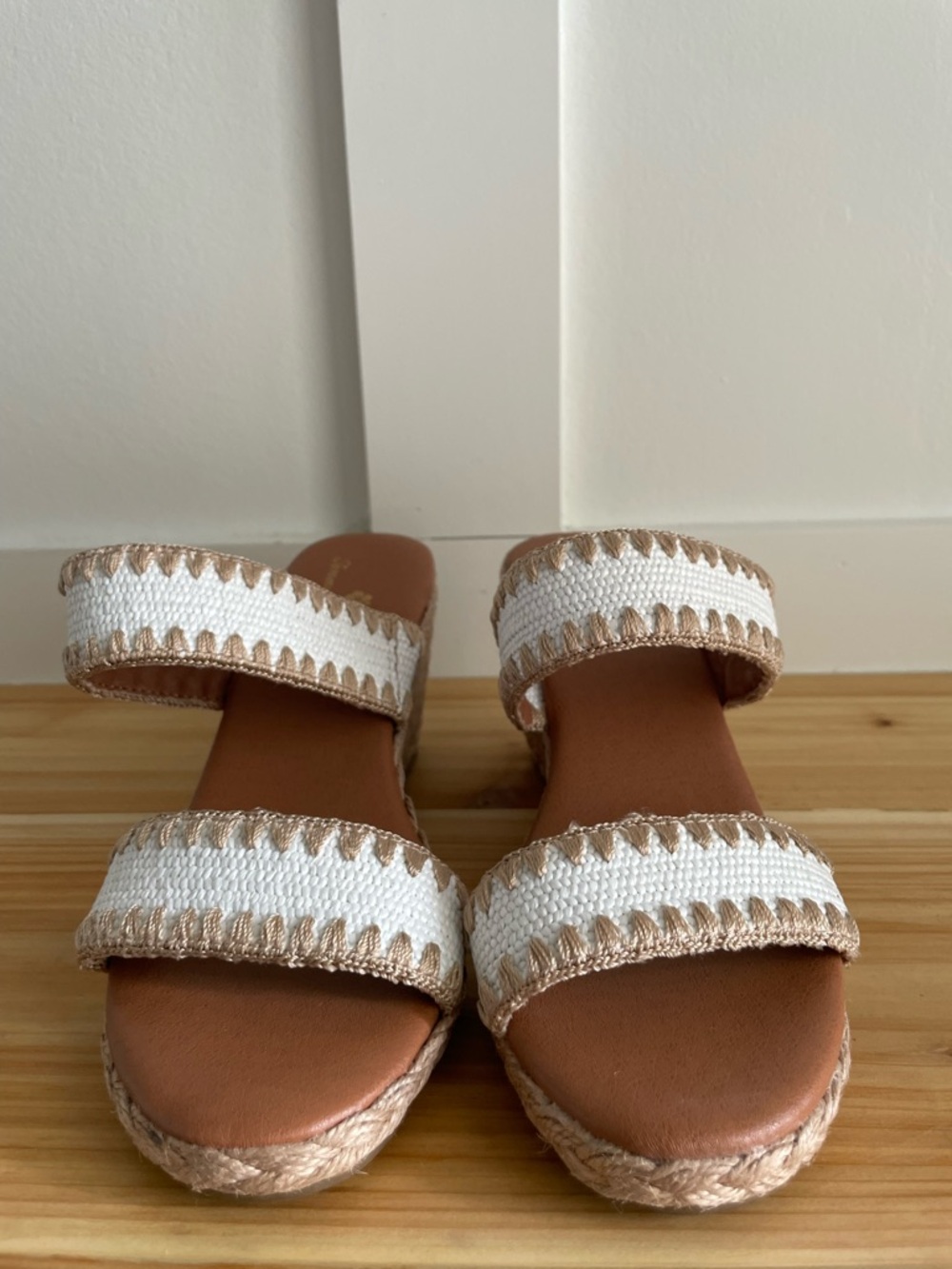 Tommy Bahama White and Tan Espadrille Wedge Sandals - Picture 2 of 4